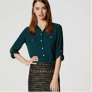 Loft Green Utility Long Sleeve Button Up Shirt S